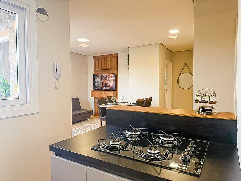 Apto com vista em Gramado, 2 quartos, a 1km da Rua Coberta