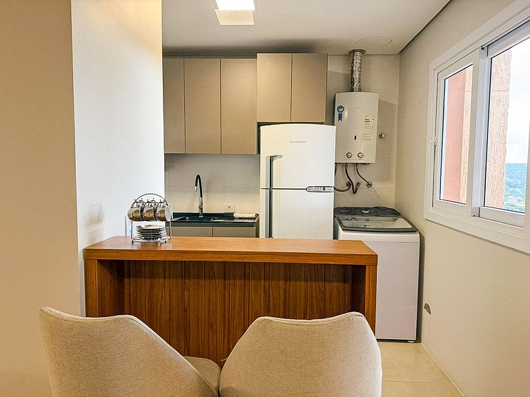 Apto com vista em Gramado, 2 quartos, a 1km da Rua Coberta