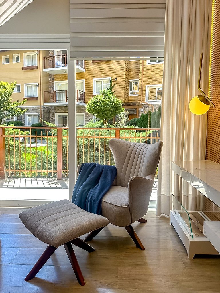 Apto confortável com piscina aquecida e jacuzzi