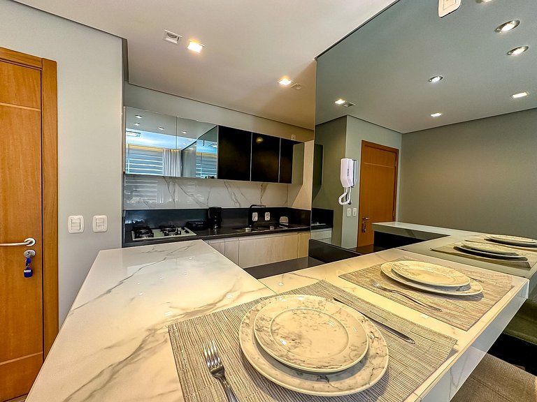 Apto confortável com piscina aquecida e jacuzzi